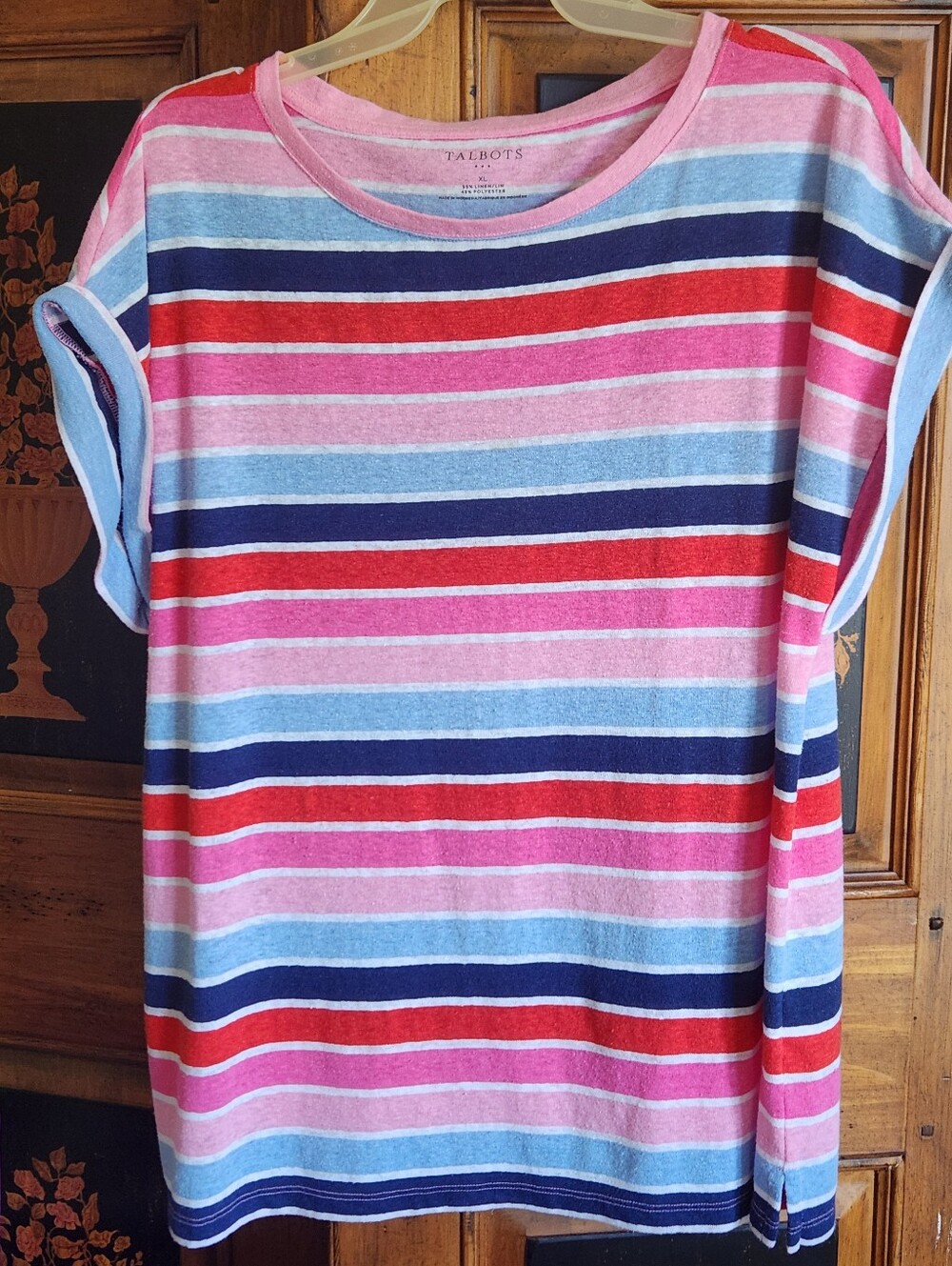 Talbots Women’s Short Sleeve Striped Tee - Pink, Blue, Burgundy
